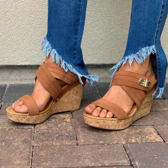 Brown High Heel Wedge Sandal - Picture 2 of 7